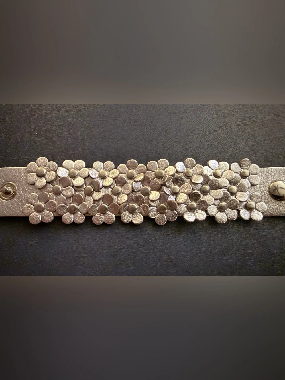 Silver Leather Floral Embellished Women's Bracelet